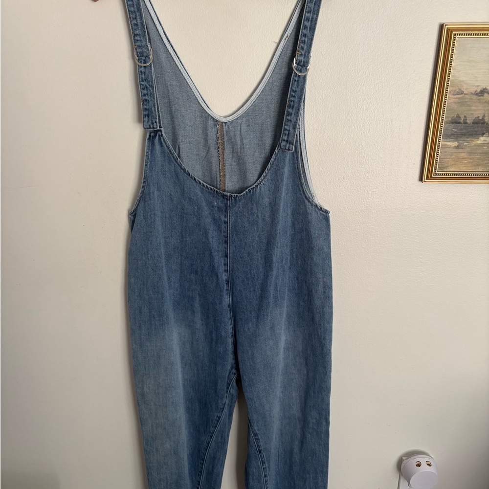 Zenana “High Roller” Denim Overalls Jumpsuit Blue Straight Leg Womens M/L NWT BD - Picture 3 of 8
